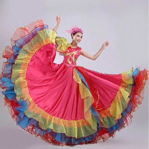 vestido de flamenco red ballroom flamenco dress Spanish dance dresses red Spain costume for women skirt